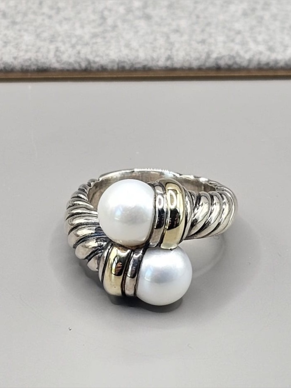 Sterling Silver and 18 Karat Yellow Gold David Yurman Pearl Bypass Ring